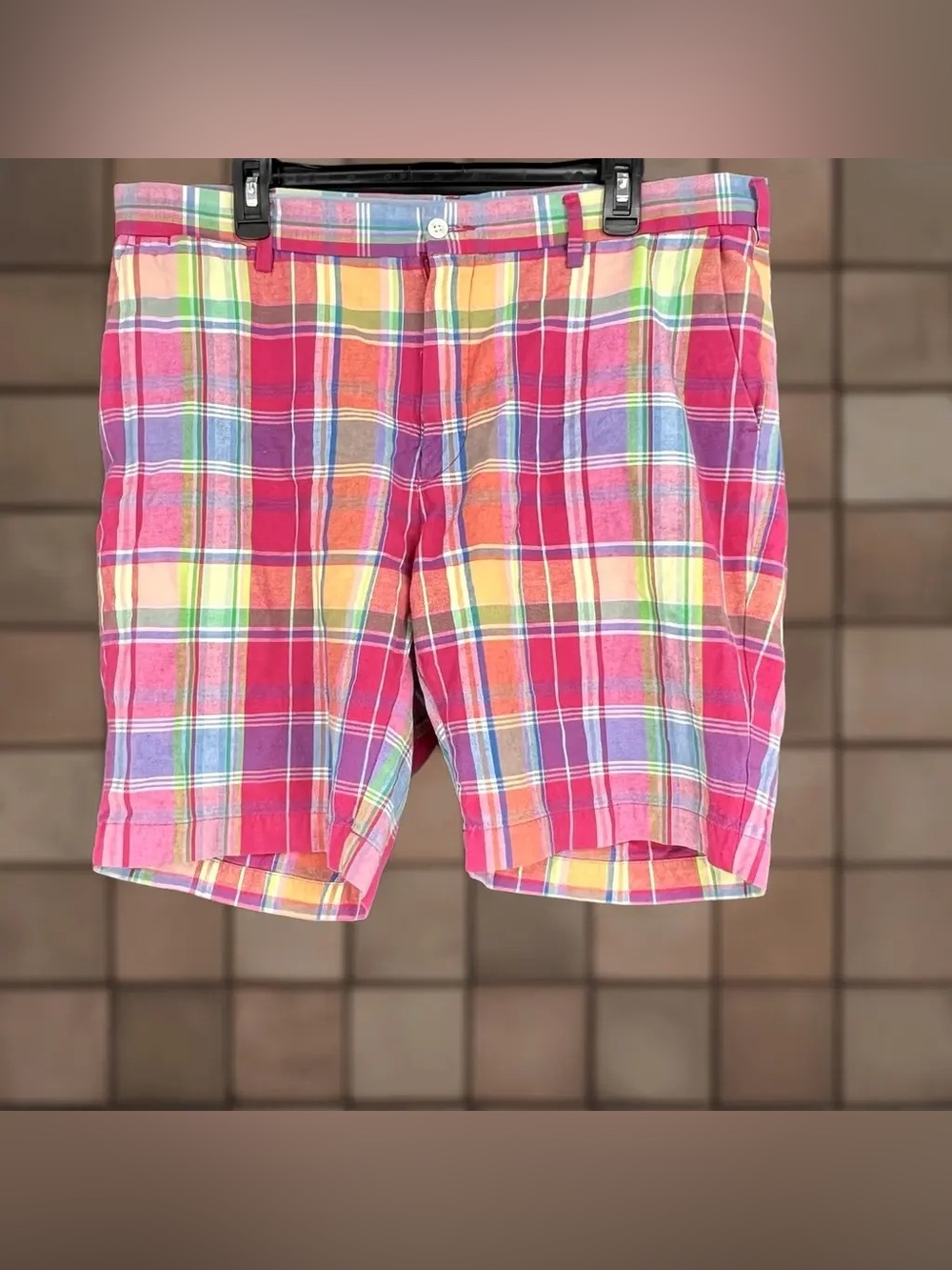 Ralph Lauren Vintage Multicolor Plaid Cotton Flat-Front Shorts size 42